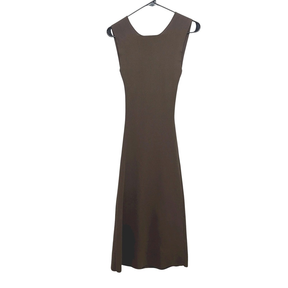 Brown Stretch Bodycon Midi Dress Ribbed Knit Small Sleeveless Minimalist Capsule